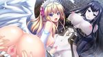  1boy 2girls angel_wings anus areolae ass ass_grab black_hair blonde_hair blue_eyes blush breasts breasts_outside censored clothed_sex cum cum_in_pussy cum_on_body cum_on_breasts cum_on_upper_body elbow_gloves eushully game_cg girl_on_top gloves group_sex halo highres huge_breasts kami_no_rhapsody large_breasts legs long_hair looking_back looking_down mitsuki mosaic_censoring multiple_girls navel nipples no_panties nude open_mouth pale_skin penis pussy pussy_juice reverse_spitroast sex sitting sitting_on_person smile sweat thighs threesome vaginal wet wings yakuri 
