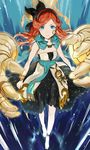  anklet barefoot blue_eyes cape disembodied_limb dress granblue_fantasy graphos hairband jewelry long_hair looking_at_viewer mikurou_(nayuta) red_hair sara_(granblue_fantasy) sleeveless sleeveless_dress solo tears water 