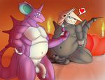  &lt;3 aggron antho anthro anthrofied balls beckoning bed candle cute_fangs digital_media_(artwork) duo erection flaccid front_view hand_on_hip heart_pillow horn humanoid_penis male male/male musclegut muscles navel nidoking nintendo nude on_bed partially_retracted_foreskin pecs penis pok&eacute;mon pubes scalie seyrmo signature speech_bubble uncut under_covers video_games 