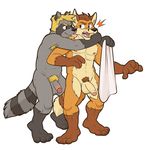  balls canine flaccid fox male male/male mammal nude penis raccoon simple_background towel vasuki white_background 
