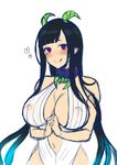  :q ane_naru_mono black_hair breasts chiyo_(ane_naru_mono) cleavage covered_nipples heart horns large_breasts long_hair looking_at_viewer navel pink_eyes pochi_(pochi-goya) pointy_ears simple_background smile solo tongue tongue_out very_long_hair white_background 