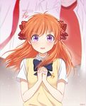  2boys artist_name bad_id bad_pixiv_id blush bow gekkan_shoujo_nozaki-kun hair_bow hands_clasped mery_(apfl0515) mikoshiba_mikoto multiple_boys nozaki_umetarou orange_hair own_hands_together polka_dot polka_dot_bow purple_eyes sakura_chiyo sweater_vest 