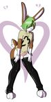  &lt;3 2012 bottomless bracelet clothed clothing green_eyes green_hair hair half-dressed hand_on_knees jewelry lagomorph legwear looking_at_viewer lotte_(munks) male mammal munks_(artist) necklace partially_clothed rabbit solo stockings 