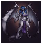  blue_eyes blue_hair claws clothing digitigrade dragon female hair neodokuro solo standing wings 