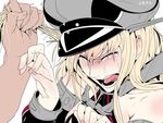  abuse bad_id bad_twitter_id bare_shoulders bismarck_(kantai_collection) blonde_hair blush crying fingernails hair_grab hair_pull hat jpeg_artifacts kantai_collection long_hair military_hat open_mouth peaked_cap solo_focus tears torichamaru 