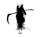  anthro black_and_white black_eyes black_sclera death_(personification) female fur grim_reaper ipoke looking_at_viewer mammal melee_weapon monochrome mouse rodent scythe simple_background solo weapon white_background white_fur 