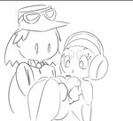  2015 anthro black_and_white breasts clothed clothing duo elpatrixf eyelashes female hat headphones human male mammal monochrome nintendo nude pok&eacute;mon pok&eacute;mon_trainer pok&eacute;morph simple_background surprise tadpole tympole video_games white_background 