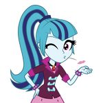  blowing_kiss equestria_girls female looking_at_viewer my_little_pony one_eye_closed pink_eyes ponytail solo sonata_dusk_(eg) wink 