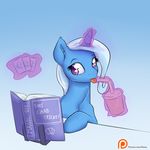  2015 alasou blue_fur book cards drink equine female friendship_is_magic fur hair horn magic mammal multicolored_hair my_little_pony purple_eyes reading solo telekinesis tongue tongue_out trixie_(mlp) two_tone_hair unicorn 