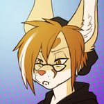  animated anthro bust_portrait canine comic dialogue eye_roll eyewear facial_piercing female fennec fox glasses gradient_background lip_piercing mammal merystic piercing simple_background text 