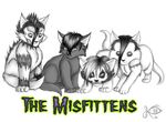  2010 band black_hair cat crouching cub devilock feline feral group hair kendra looking_at_viewer makeup male mammal monochrome parody quadruped sitting spiked_hair text the_misfits young 