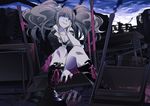  blood blue_eyes book bow breasts cleavage danganronpa danganronpa_1 desk enoshima_junko hair_ornament hand_on_own_cheek highres long_hair medium_breasts nail_polish necktie pink_hair red_nails red_skirt school_desk skirt sleeves_rolled_up smile solo spoilers total9 twintails 