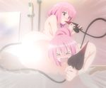  2girls bare_shoulders bath bathtub blush breasts convenient_censoring eyes_closed fang gradient gradient_background hose incest moaning momo_velia_deviluke multiple_girls nana_asta_deviluke nude open_mouth pink_hair purple_eyes screencap short_hair siblings sisters tail tail_grab tail_sucking to_love-ru_darkness twincest twins water wet yuri 