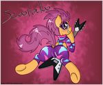  butt clothing drako1997 equine female feral friendship_is_magic guitar hair looking_at_viewer mammal musical_instrument my_little_pony pegasus purple_hair scootaloo_(mlp) smile solo spread_legs spreading wings 