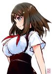  breasts brown_hair dated gatchaman_crowds high-waist_skirt ichinose_hajime large_breasts long_hair signature simple_background skirt smile solo twitter_username weshika white_background 
