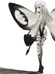 1girl aerie_(bravely_default) airy_(bravely_default) artist_request bravely_default bravely_default:_flying_fairy fairy female hair looking_at_viewer looking_back red_eyes simple_background solo white_hair 