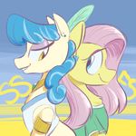  2015 back_to_back blue_eyes duo equine female fluttershy_(mlp) friendship_is_magic goattrain horse mammal my_little_pony piercing pony portrait sapphire_shores_(mlp) yellow_eyes 