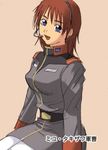  1girl blue_eyes brown_hair female gundam gundam_side_story:_from_place_beyond_the_blaze headset lowres military_uniform miyu_takisawa simple_background solo uniform 