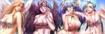  aqua_hair arm_support bare_shoulders bikini black_wings blonde_hair blue_eyes braid breasts covered_nipples elbow_rest feathered_wings finger_to_mouth frilled_bikini frills front-tie_bikini front-tie_top hair_between_eyes highres huge_breasts jinx_(league_of_legends) kayle large_breasts league_of_legends lips long_hair micro_bikini midriff morgana multiple_girls navel non_(nonzile) open_mouth outdoors parted_lips pink_eyes pointy_ears purple_eyes purple_hair revealing_clothes sideboob sitting skindentation slit_pupils small_breasts sona_buvelle swimsuit tattoo twin_braids twintails underboob white_bikini white_wings wings 
