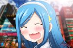  :3 :d ^_^ akihabara_(tokyo) artist_name bangs blue_hair blurry blush building close-up closed_eyes depth_of_field facing_viewer hairband himouto!_umaru-chan lens_flare open_mouth portrait real_world_location seireiart sky smile swept_bangs tachibana_sylphynford 