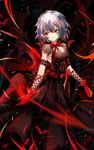  absurdres alternate_costume bat bat_wings black_dress bow dated dress fang frills gloves highres lavender_hair looking_to_the_side nangua_mache no_hat no_headwear red_eyes red_gloves remilia_scarlet short_hair signature smile solo touhou wings 