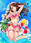  ashita_(2010) bad_id bad_pixiv_id bikini breasts brown_eyes brown_hair hat idolmaster idolmaster_cinderella_girls long_hair medium_breasts one_eye_closed one_side_up open_mouth sailor_bikini sailor_collar shimamura_uzuki smile solo swimsuit 