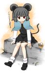  animal_ears arm_support black_dress capelet dress grey_hair highres jewelry long_sleeves looking_at_another mouse mouse_ears mouse_tail nazrin pendant red_eyes shoes short_dress short_hair sitting smile solo tail touhou translated zetsumame 
