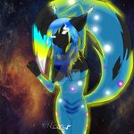  arkbeast_(artist) blue_fur blue_hair breasts canine female fur genesis_(character) hair mammal space 