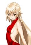  backless_dress backless_outfit bad_id bad_pixiv_id bakemonogatari blonde_hair breasts dress fang from_side kiss-shot_acerola-orion_heart-under-blade long_hair monogatari_(series) mp0159 sideboob simple_background sleeveless small_breasts smile solo upper_body white_background yellow_eyes 