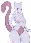  anthro blush breasts cheezayballz clitoris female hand_on_hip legendary_pok&eacute;mon looking_at_viewer mewtwo nintendo nipples nude pok&eacute;mon purple_eyes pussy smile solo video_games 