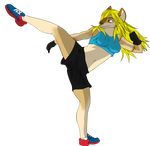  arkbeast_(artist) blonde_hair canine clothing female footwear gloves hair mammal mia shoes solo 