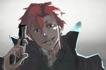  avvo_(ekireikirei) baccano! character_name claire_stanfield face grin gun handgun looking_at_viewer male_focus pistol red_hair sketch smile solo weapon 