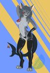  animosus anthro art: breasts canine clothing dog feathers female fish hair jennzies long_hair mammal marine nipples rubber shark sharkdog shiny silvia simple_background solo 