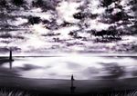  cloud grass kagamine_rin lighthouse monochrome purple rakuze_moyu sand scenery sky solo vocaloid water 