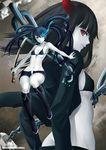  black_gold_saw black_hair black_rock_shooter black_rock_shooter_(character) blue_eyes blue_hair boots burning_eye chain coat hands horns katana legs long_hair md5_mismatch multiple_girls oni-noboru pale_skin red_eyes resized scar sword twintails uneven_twintails weapon 
