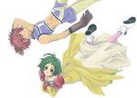  1girl artist_request blue_eyes choker dress farah_oersted gloves green_hair lying red_choker red_hair rid_hershel short_hair smile tales_of_(series) tales_of_eternia yellow_eyes 