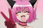  animal_ears cat cat_ears mew_ichigo momomiya_ichigo pink_hair smile solo tokyo_mew_mew v 