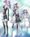  age_comparison anya_alstreim aqua_eyes bare_shoulders barefoot black_legwear boots child closed_eyes code_geass dress elbow_gloves gloves hair_ribbon long_hair multiple_persona older pink_hair ribbon roshin_yuukai_(vocaloid) short_hair sleeveless thighhighs time_paradox touya_(roukaku) twintails vocaloid younger zettai_ryouiki 