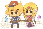  1girl alternate_costume black_eyes blonde_hair dress gloves hat link pointy_ears princess_zelda rope rope_train the_legend_of_zelda tiara tsutsuji 