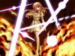  brown_eyes brown_hair explosion laser light long_hair mugino_shizuri pantyhose solo to_aru_kagaku_no_railgun to_aru_majutsu_no_index you_(swdy) 