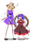  anklet bad_id bad_pixiv_id blonde_hair blue_eyes blue_hair frog hair_ribbon hat jewelry mizu_mochi moriya_suwako multiple_girls older red_eyes ribbon role_reversal sandals shoes short_hair thighhighs touhou white_legwear yasaka_kanako younger zettai_ryouiki 