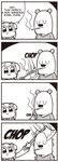  4koma :3 axe bear bkub cigarette comic english_text eyes_closed female human humor lighter male mammal melee_weapon pigtails poptepipic popuko schoolgirl shaking smile smoking text translated trembling violence weapon 