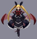  azami bad_id bad_pixiv_id bat bat_wings blazblue blonde_hair bow dress frills full_body highres lolita_fashion long_hair looking_at_viewer rachel_alucard red_bow red_eyes red_wings ribbon smile solo standing twintails very_long_hair wings 