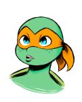  2018 anthro bandanna blue_eyes bust_portrait freckles inkyfrog male mask michelangelo_(tmnt) open_mouth portrait reptile scalie shell simple_background solo teenage_mutant_ninja_turtles turtle white_background 