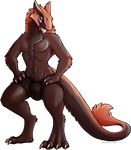  2015 alpha_channel anthro black_eyes boxer_briefs brown_fur bulge claws clothed clothing fur half-dressed long_tail male muriat orange_fur pawpads paws portrait pose royalty_(artist) sergal simple_background smirk solo topless transparent_background underwear 