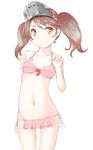  bikini brown_eyes brown_hair commentary_request highres kantai_collection long_hair r0g0b0 ryuujou_(kantai_collection) swimsuit twintails visor_cap 