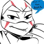  2018 anthro bandanna biting_lip blue_eyes dialogue english_text facial_markings humor inkyfrog leonardo_(tmnt) looking_at_viewer male markings mask partially_colored reaction_image reptile rise_of_the_teenage_mutant_ninja_turtles scalie shell simple_background smile solo speech_bubble talking_to_viewer teenage_mutant_ninja_turtles text turtle white_background 