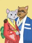  aged_up cat clothing couple cute feline female hands_behind_head japanese_clothing kimono looking_at_viewer male mammal raccoon smile thelivingshadow timothy timothy_goes_to_school yoko 