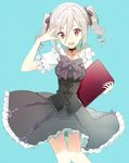  bad_id bad_pixiv_id blush dress drill_hair eka_eri gothic_lolita hair_ribbon idolmaster idolmaster_cinderella_girls kanzaki_ranko lolita_fashion long_hair looking_at_viewer open_mouth red_eyes ribbon silver_hair sketchbook smile solo twin_drills twintails 