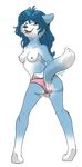  2015 anthro anthrofied anus areola blue_fur blue_hair breasts butt canine clothing dog female fingering fur grin hair inviting long_hair mammal nipples nude panties presenting presenting_anus presenting_hindquarters presenting_pussy pussy raised_tail red_eyes solo spread_legs spreading twilicious underwear white_fur white_sclera wolf 